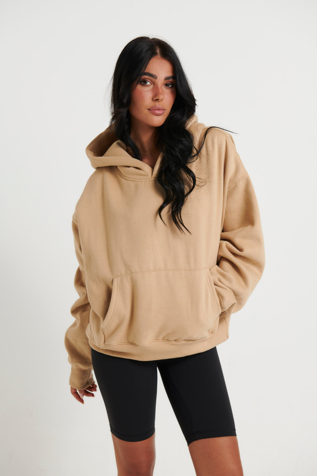 Unisex Roman Cropped Drop Hoodie Stone