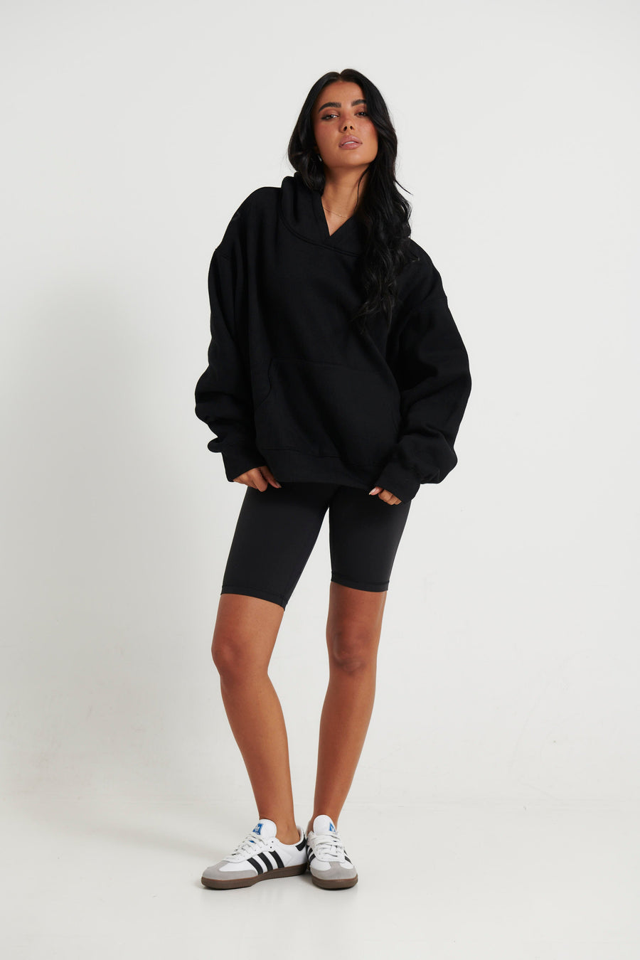 Unisex Roman Cropped Drop Hoodie Black
