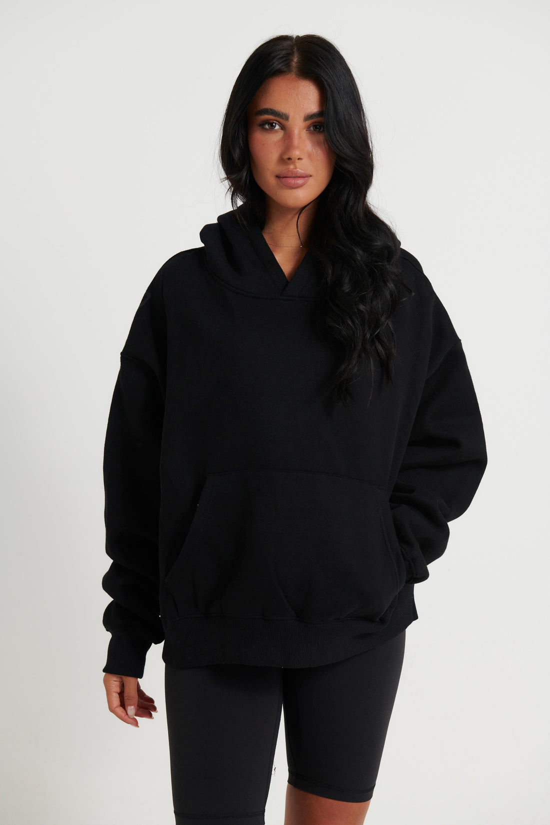 Unisex Roman Cropped Drop Hoodie Black