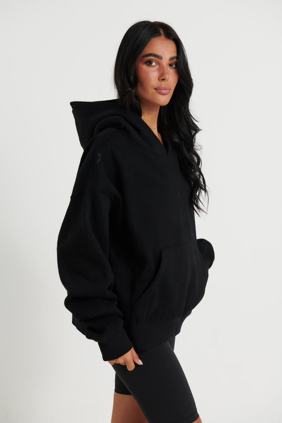 Unisex Roman Cropped Drop Hoodie Black