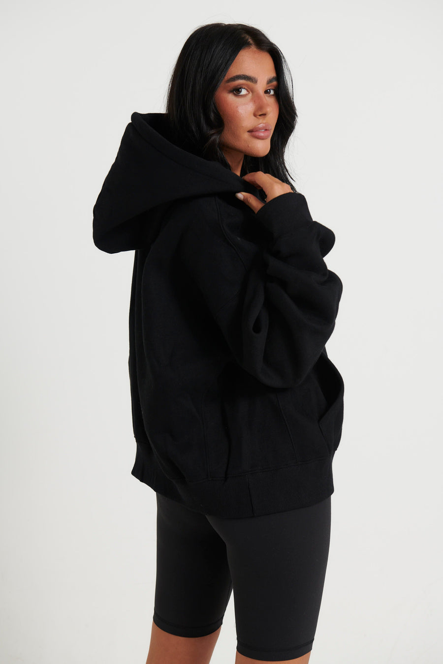 Unisex Roman Cropped Drop Hoodie Black