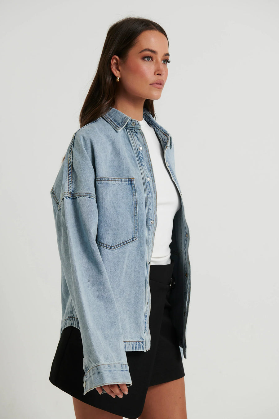 Unisex Drop Shoulder Denim Shirt Ocean