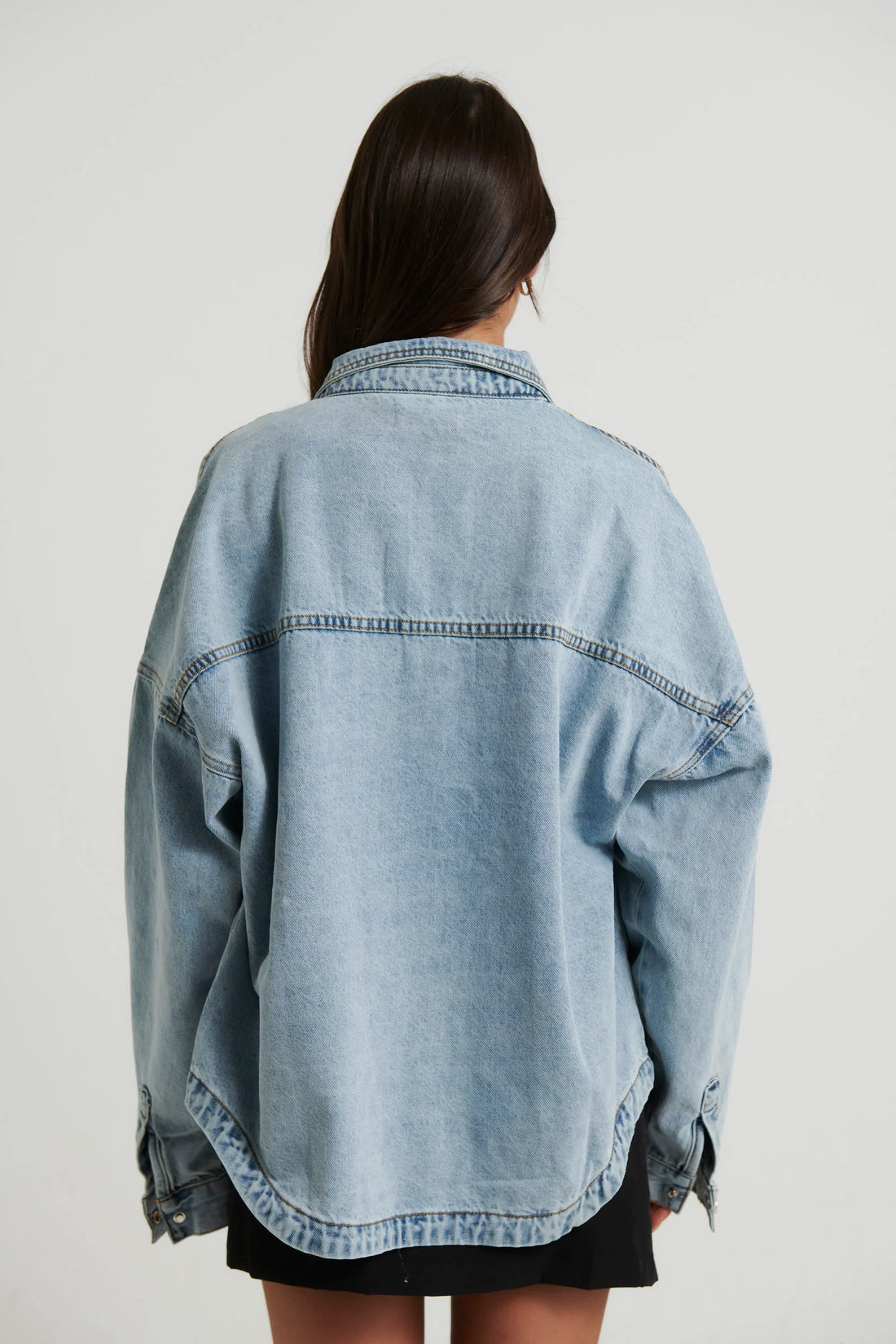 Unisex Drop Shoulder Denim Shirt Ocean