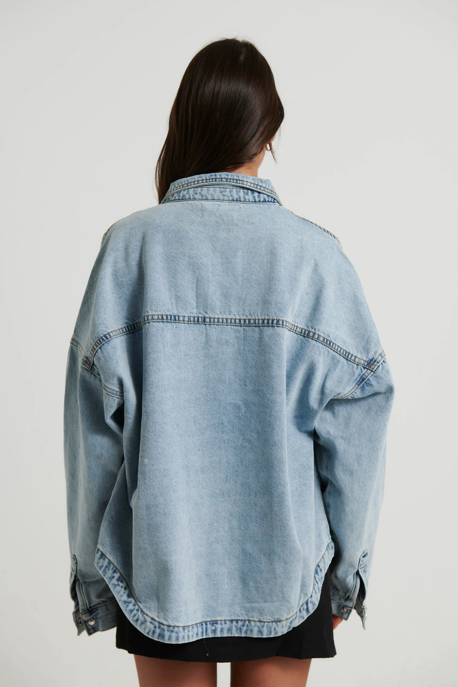 Unisex Drop Shoulder Denim Shirt Ocean