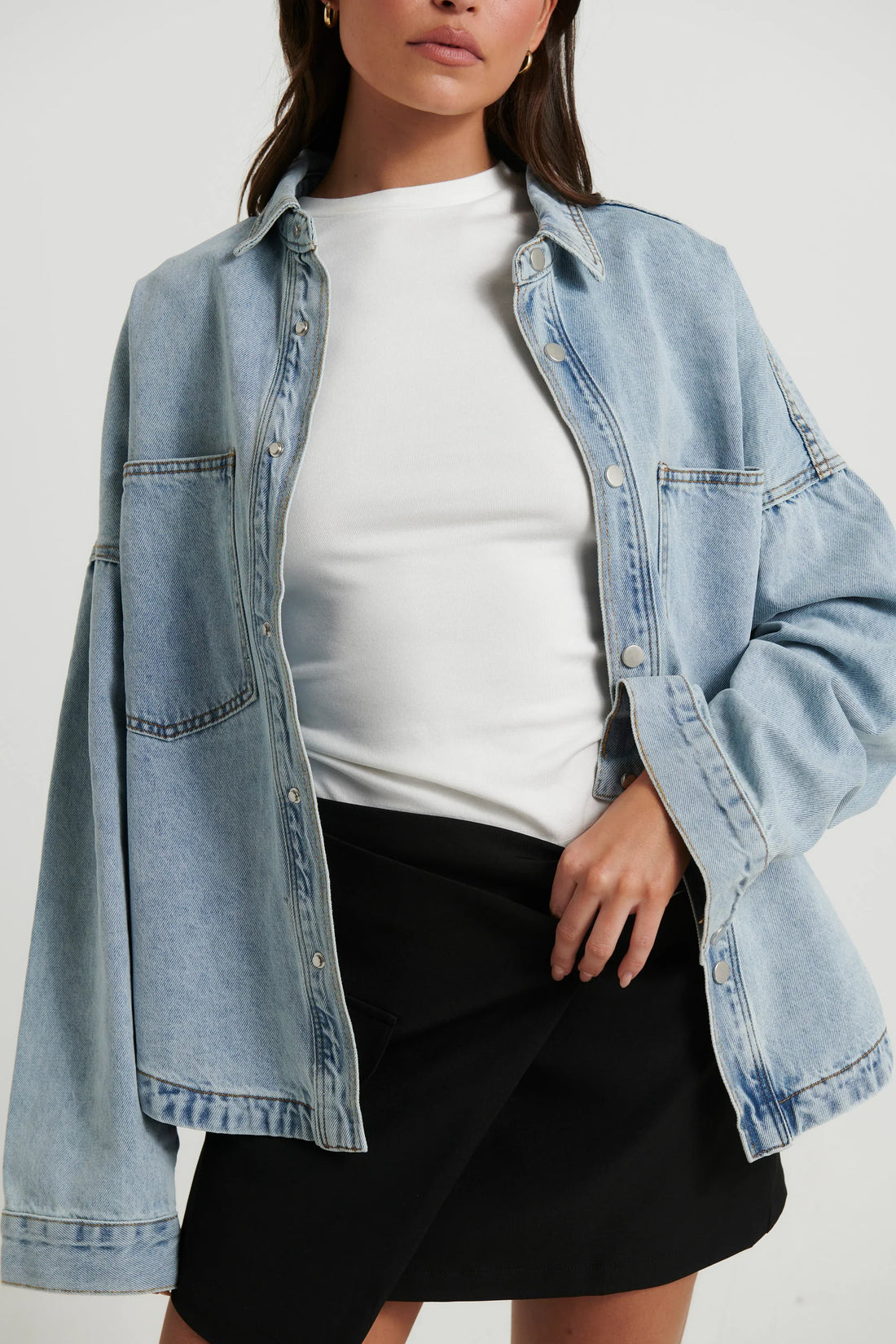 Unisex Drop Shoulder Denim Shirt Ocean