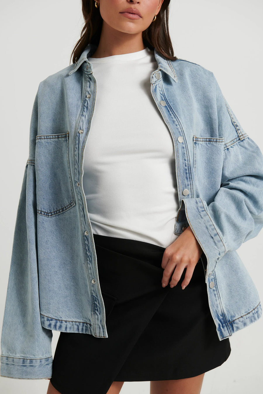 Unisex Drop Shoulder Denim Shirt Ocean