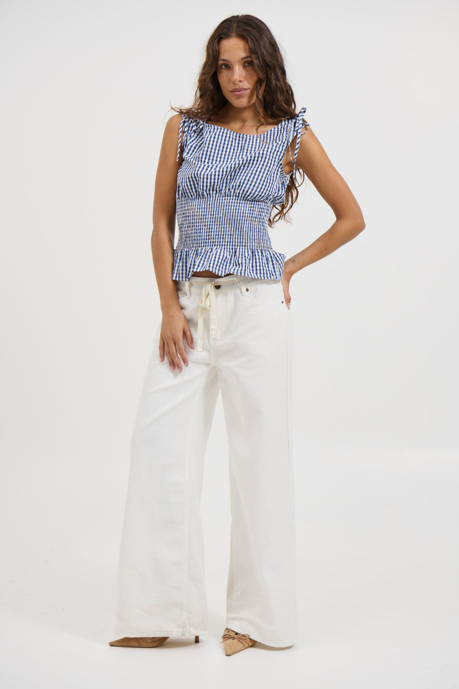 Harrison Gingham Top Blue