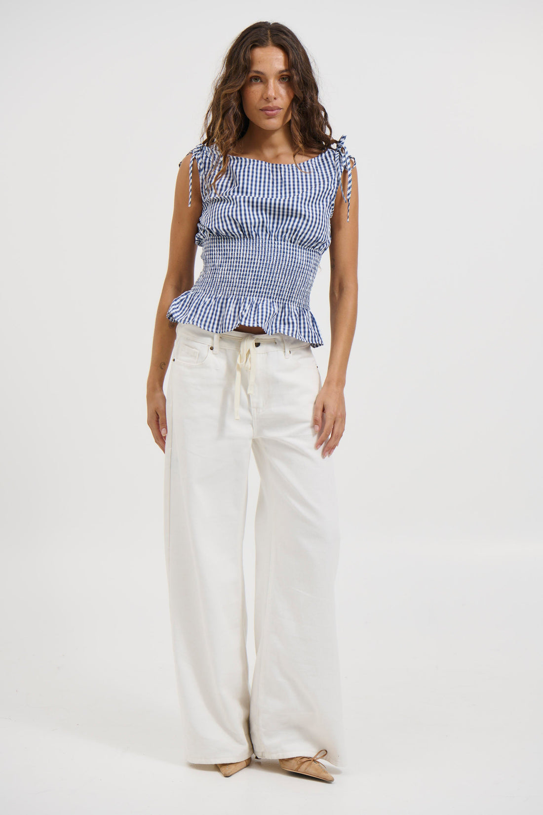 Harrison Gingham Top Blue