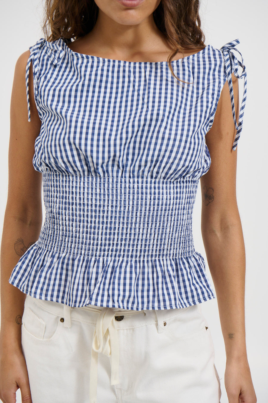 Harrison Gingham Top Blue