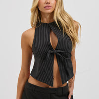 Butterfly Tie Top Onyx Pinstripe