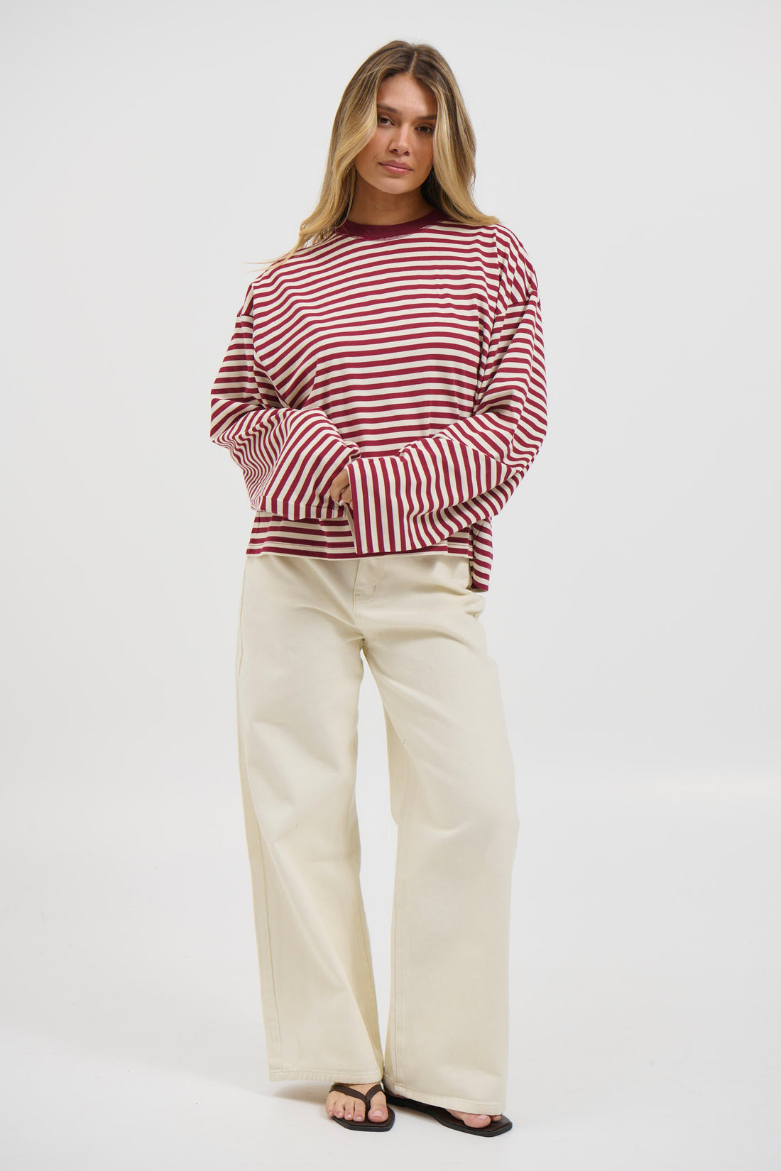 Bloom Long Sleeve Wine Stripe