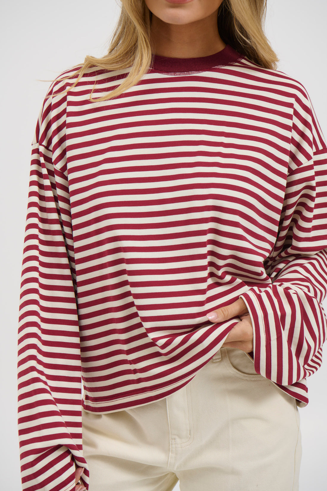 Bloom Long Sleeve Wine Stripe