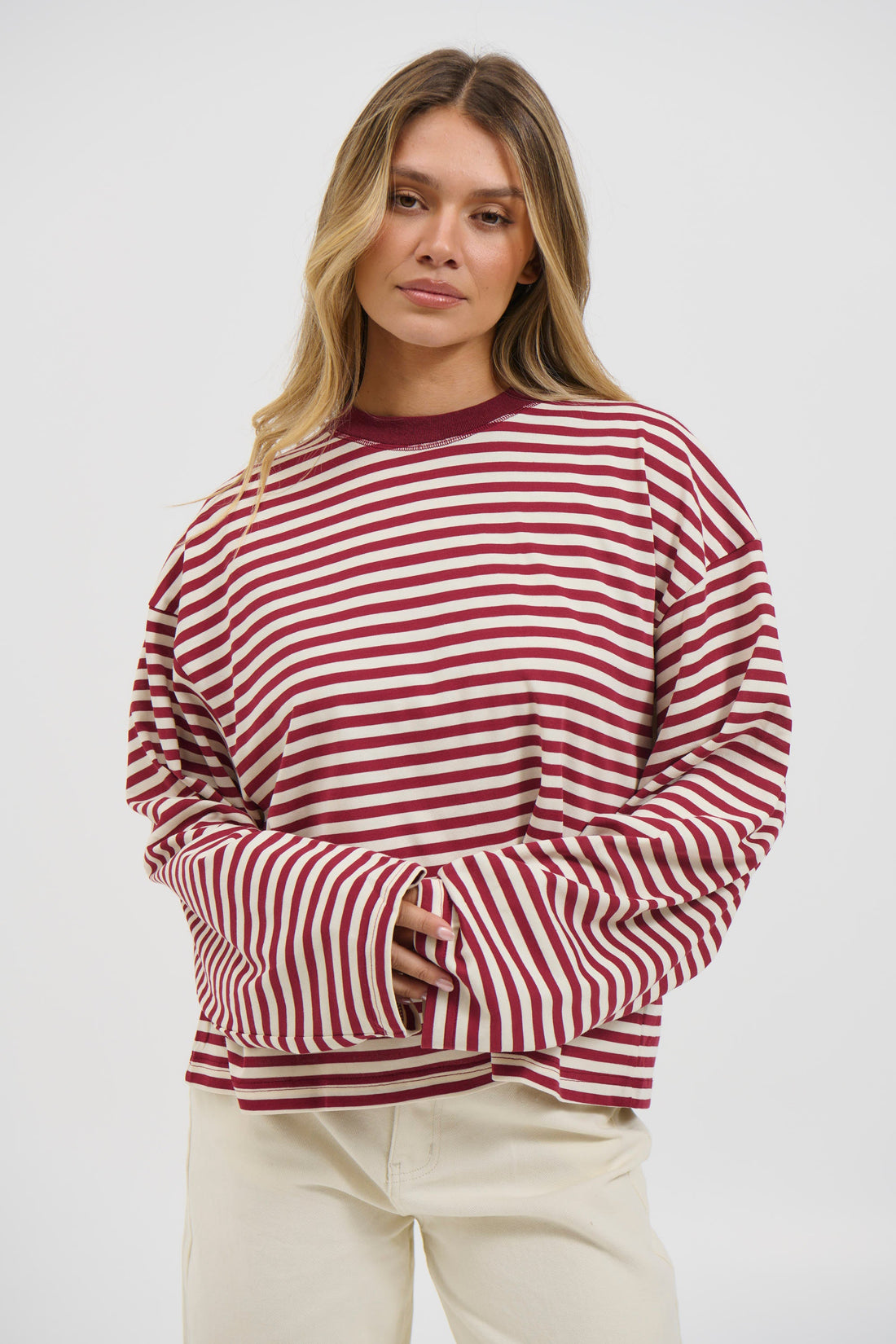 Bloom Long Sleeve Wine Stripe