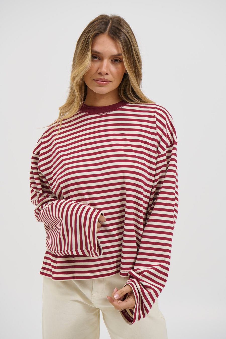 Bloom Long Sleeve Wine Stripe