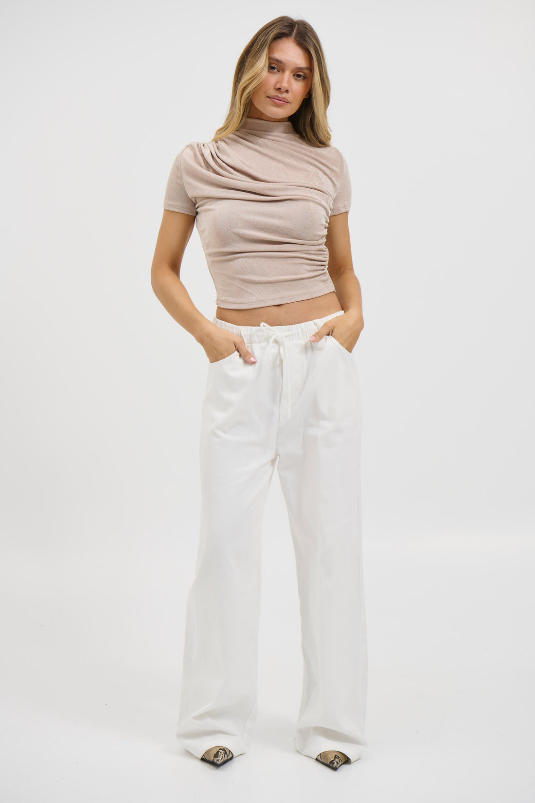 Ivy Drape Top Beige