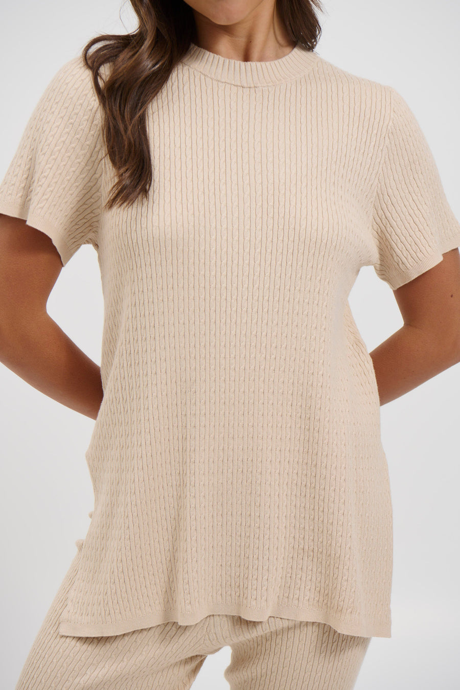 Leighton Ribbed Top Almond