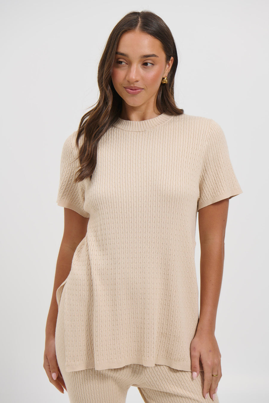 Leighton Ribbed Top Almond