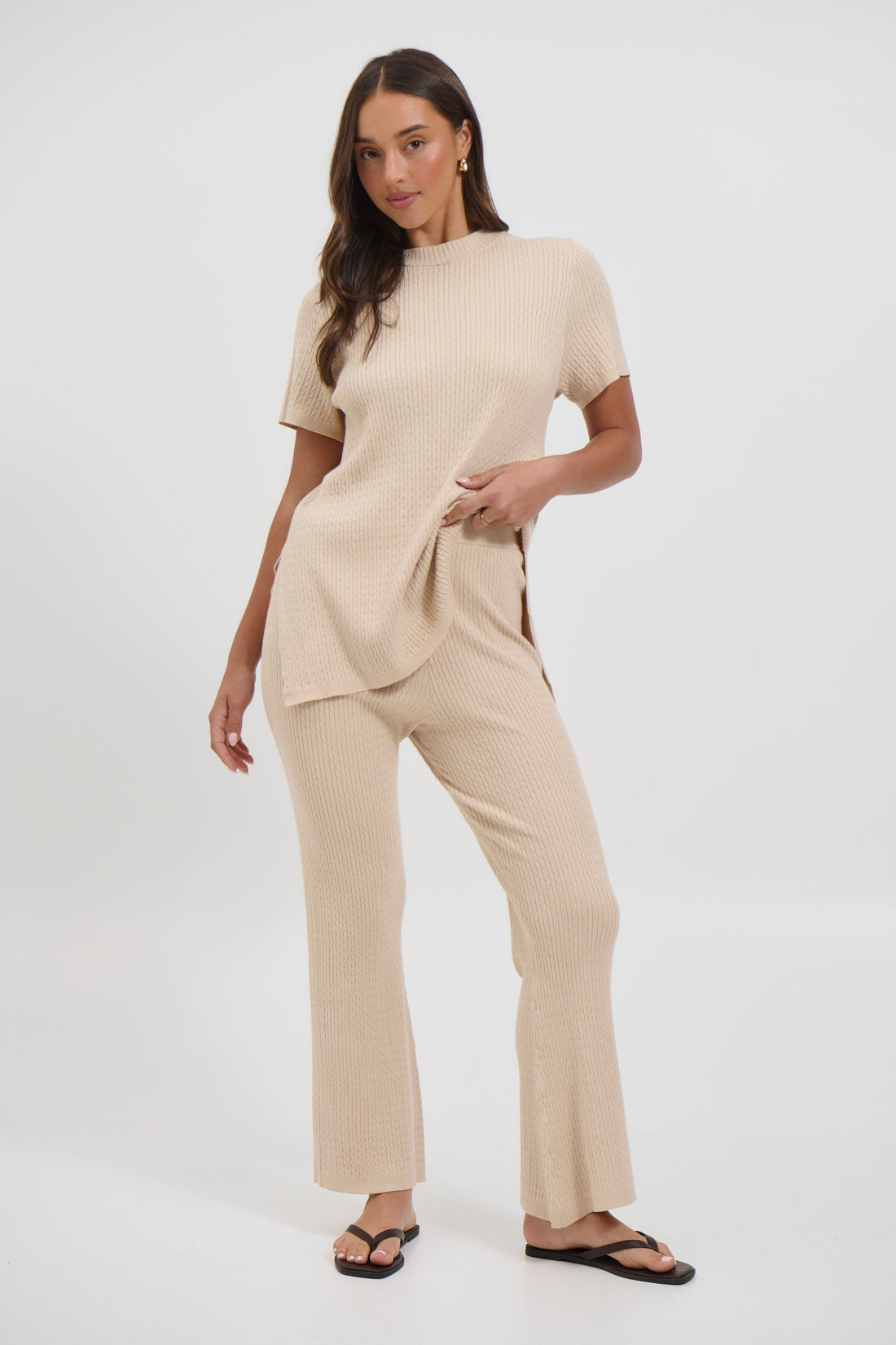Leighton Ribbed Pant Almond