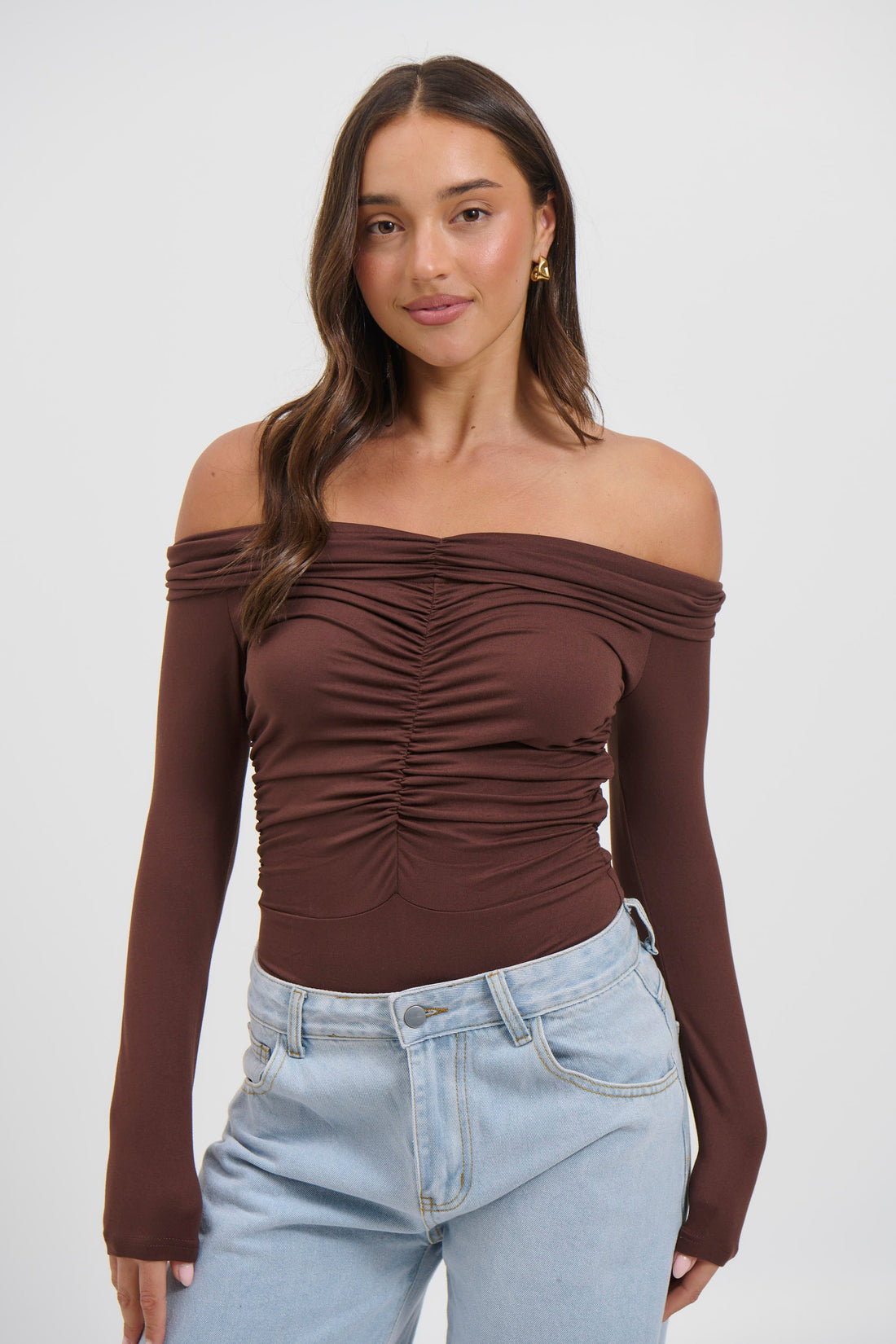 Harlow Off The Shoulder Bodysuit Chocolate