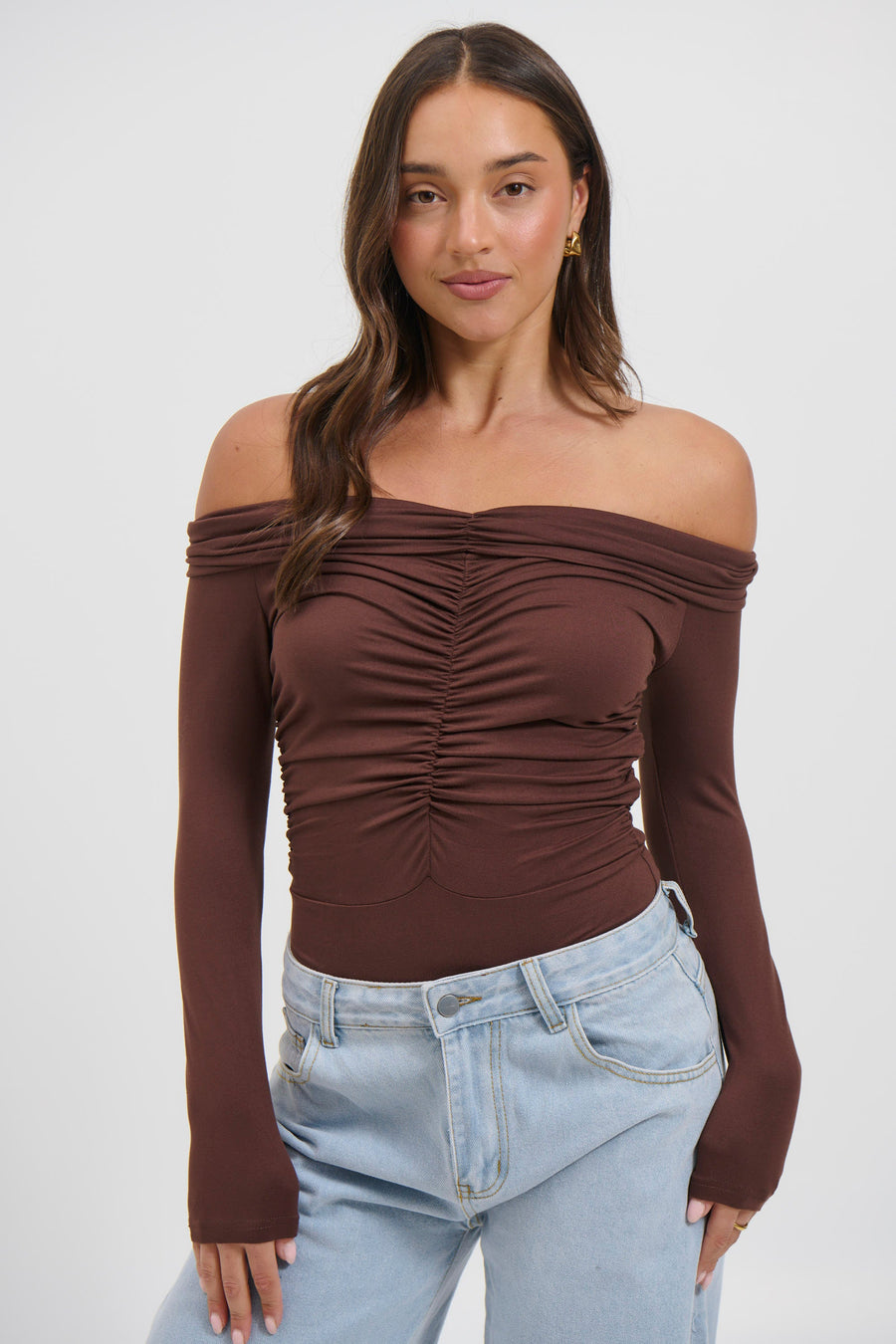 Harlow Off The Shoulder Bodysuit Chocolate
