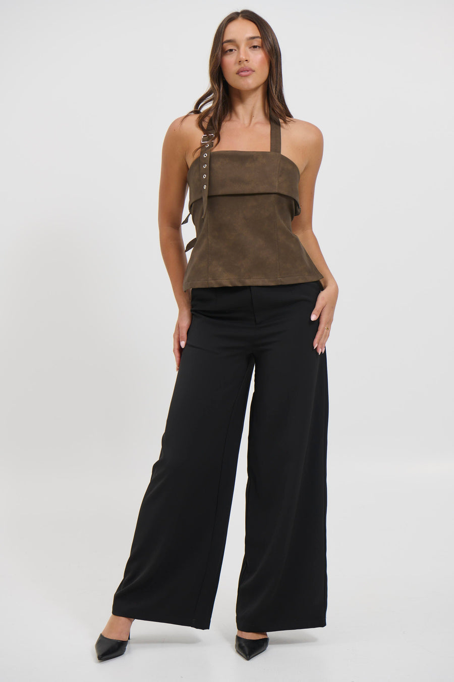 Lilah Halter Neck Top Brown