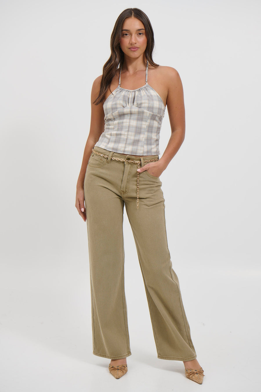 Sweet Escape Cami Smoke Plaid
