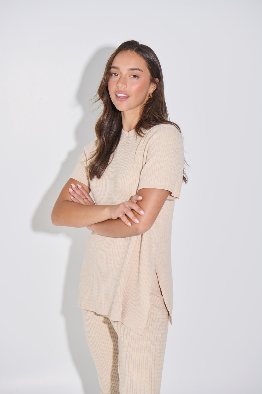 Leighton Ribbed Top Almond