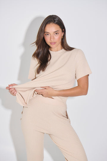 Leighton Ribbed Top Almond