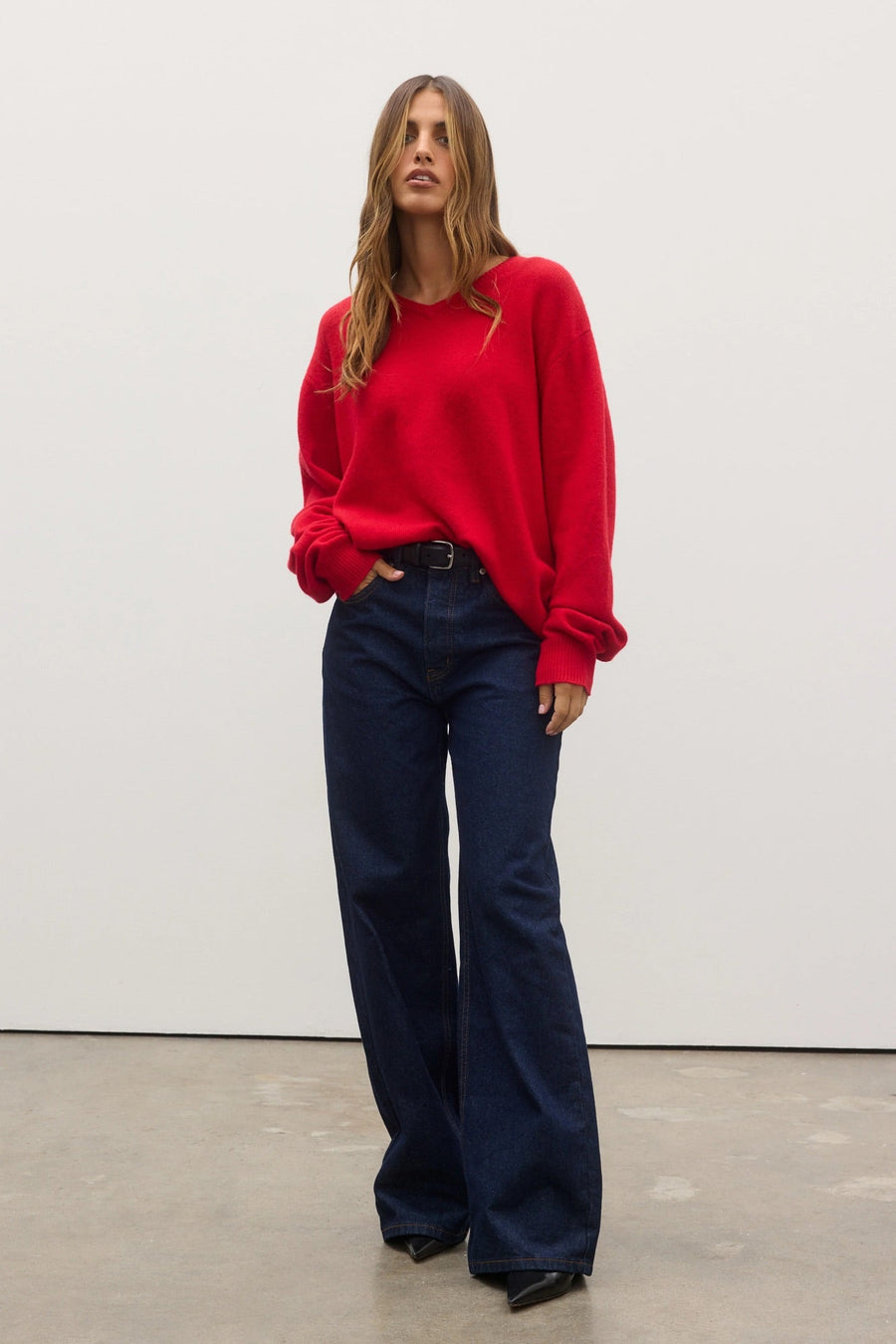 Billie V Neck Sweater Cherry Red