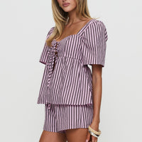 Two Young Hearts Tie Up Set Pink / Brown Stripe