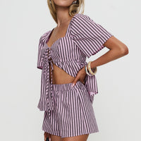 Two Young Hearts Tie Up Set Pink / Brown Stripe