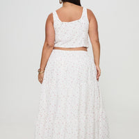 Cherry On Top Maxi Skirt White Floral Curve