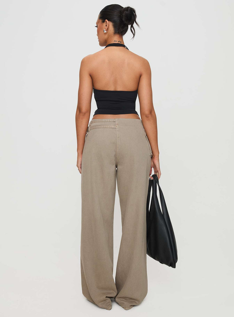 Paltrow Mid Rise Wide Leg Cargo Jeans Washed Brown