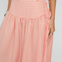 Analeah Tie Side Midi Skirt Orange Check