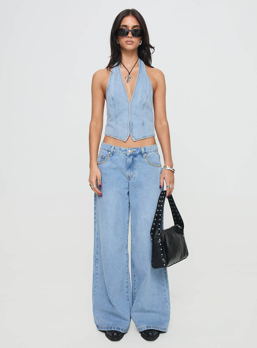 Pearlisle Low Rise Baggy Jeans Light Wash