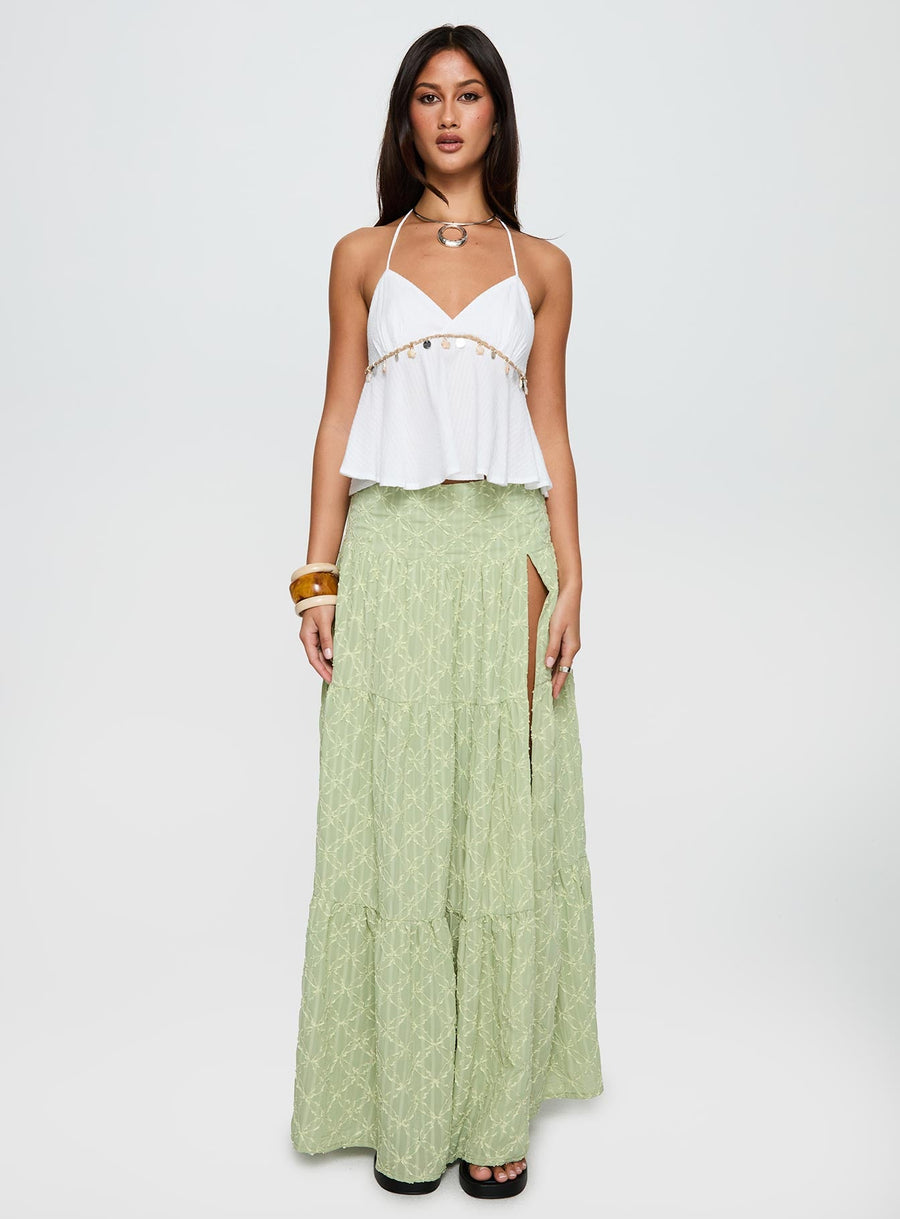 Silver Soul Embroidered Maxi Skirt Sage