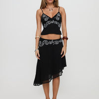 Pappilion Asymmetrical Midi Skirt Black