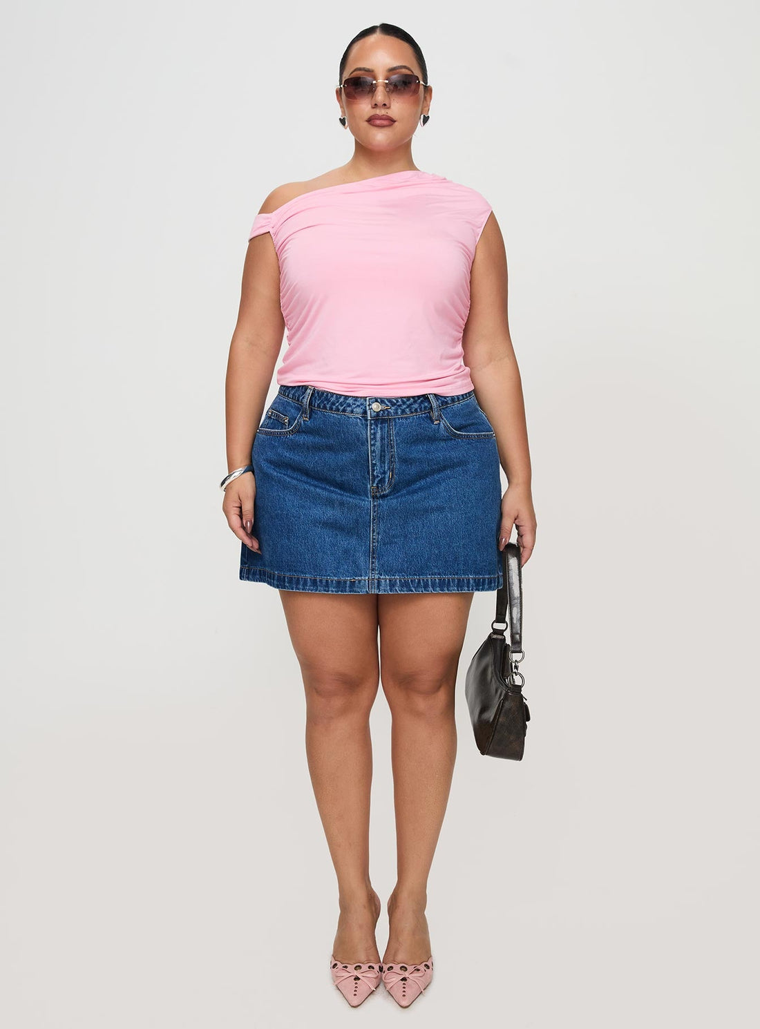 Nickei Denim Mini Skirt Mid Wash Curve