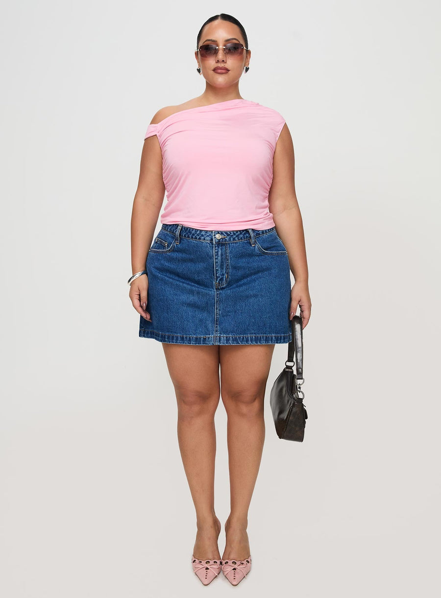 Nickei Denim Mini Skirt Mid Wash Curve