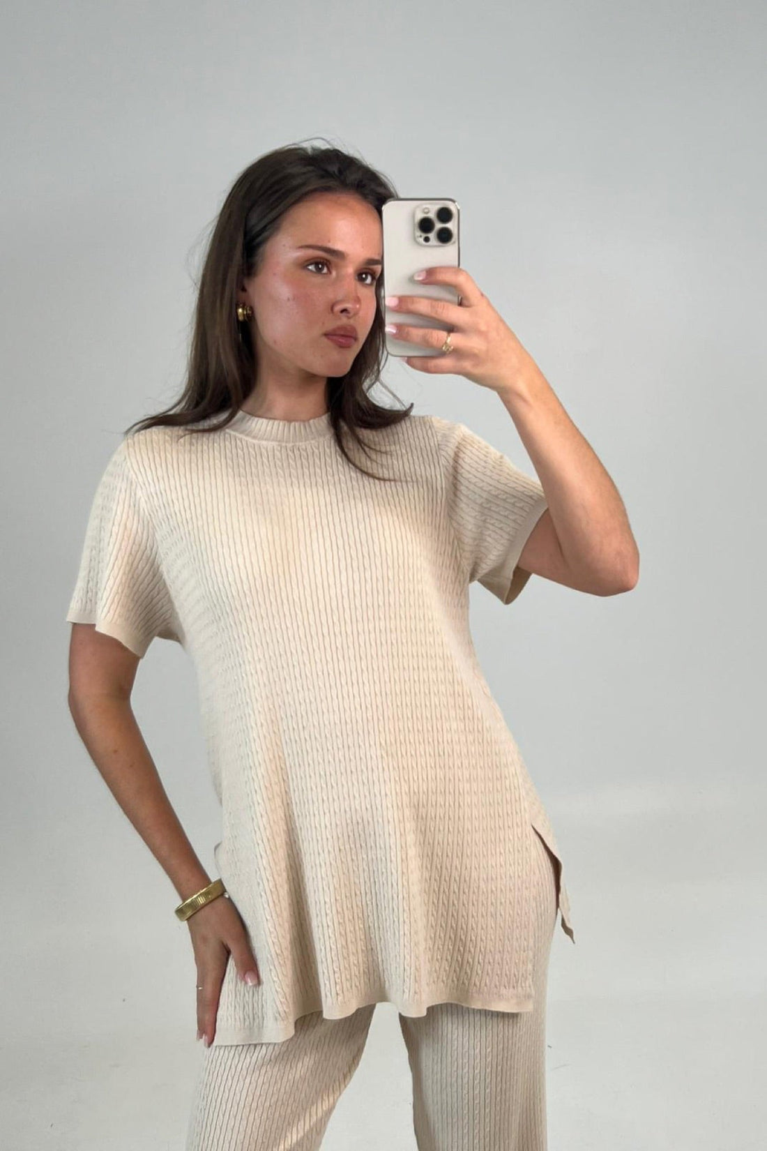 Leighton Ribbed Top Almond