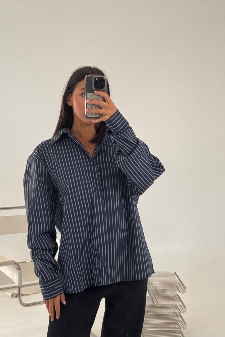 Unisex Long Sleeve Box Shirt Navy
