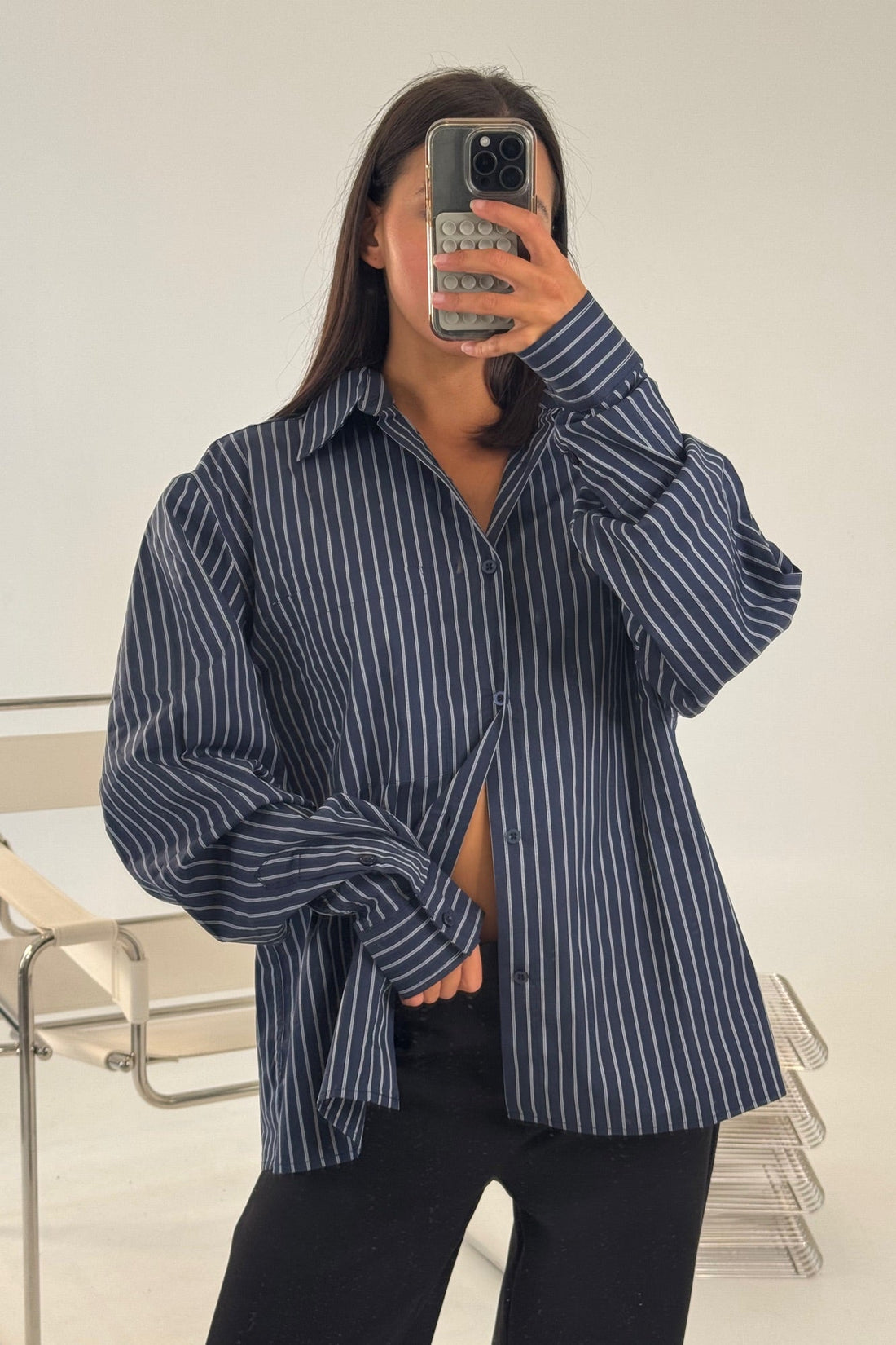 Unisex Long Sleeve Box Shirt Navy