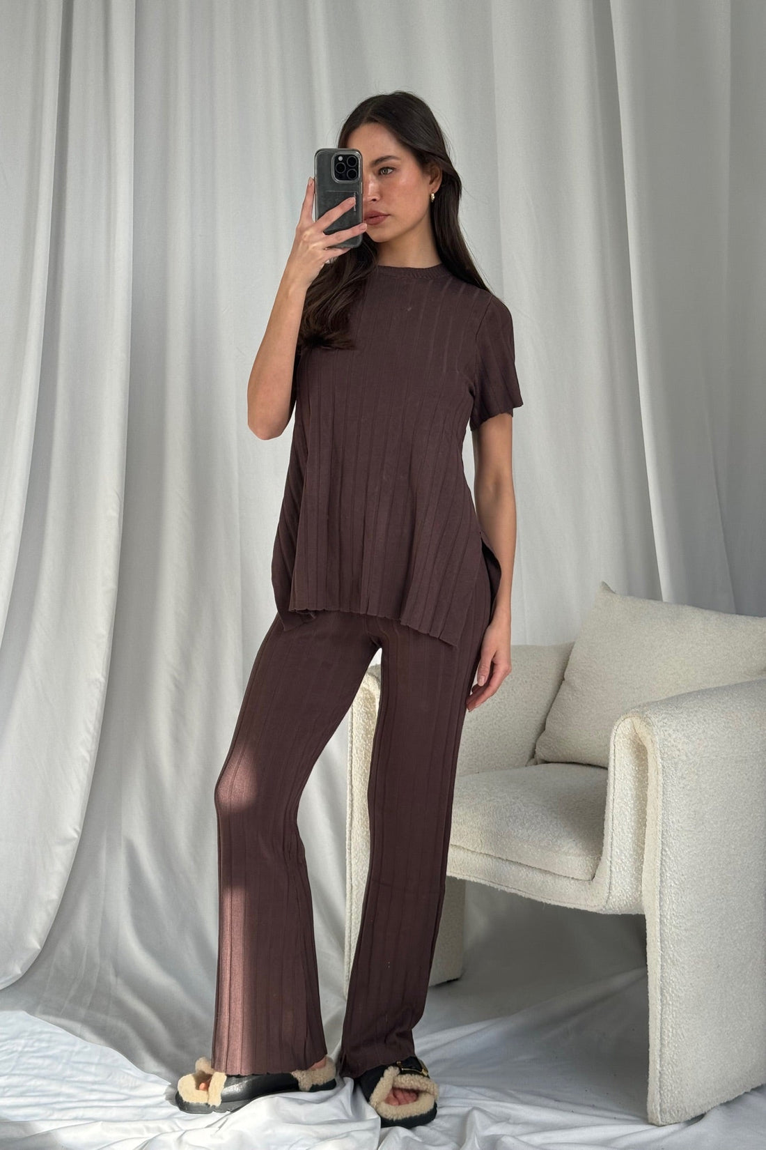 Leighton Ribbed Pant Chocolate