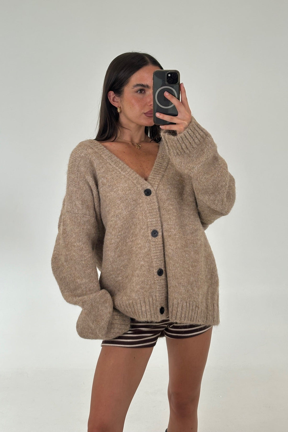 Unisex Knitted Oversize Cardigan Camel