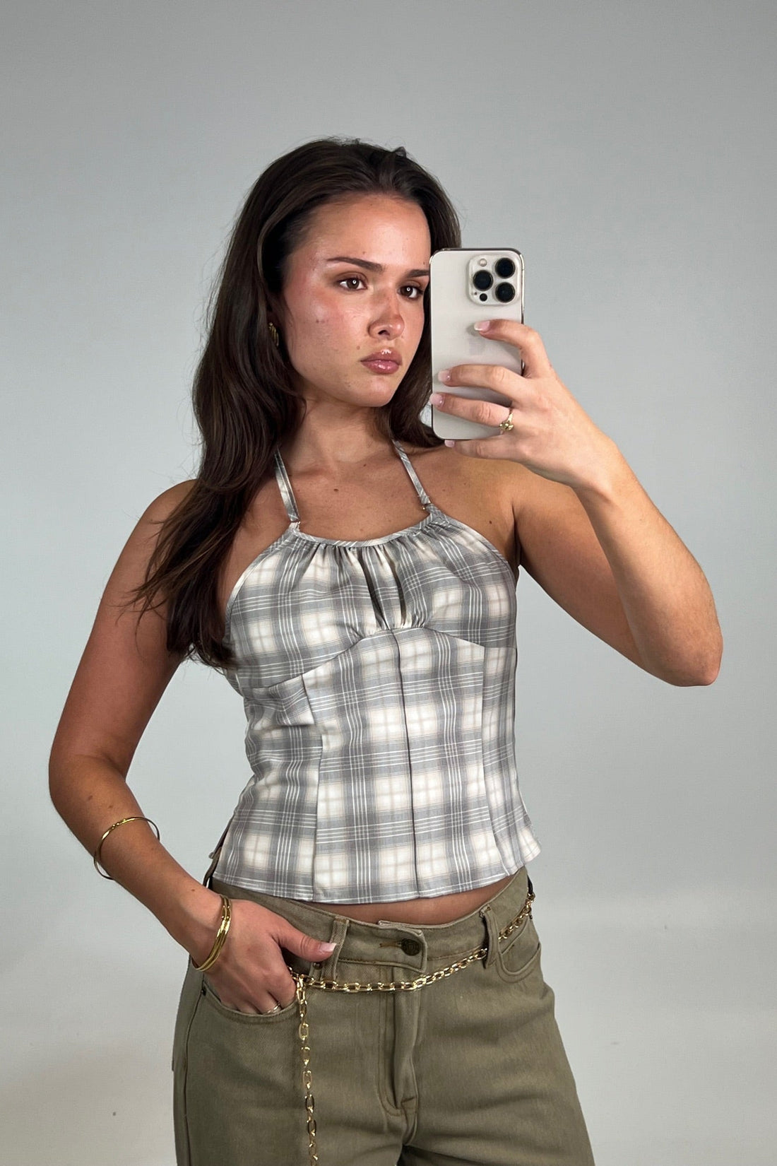 Sweet Escape Cami Smoke Plaid